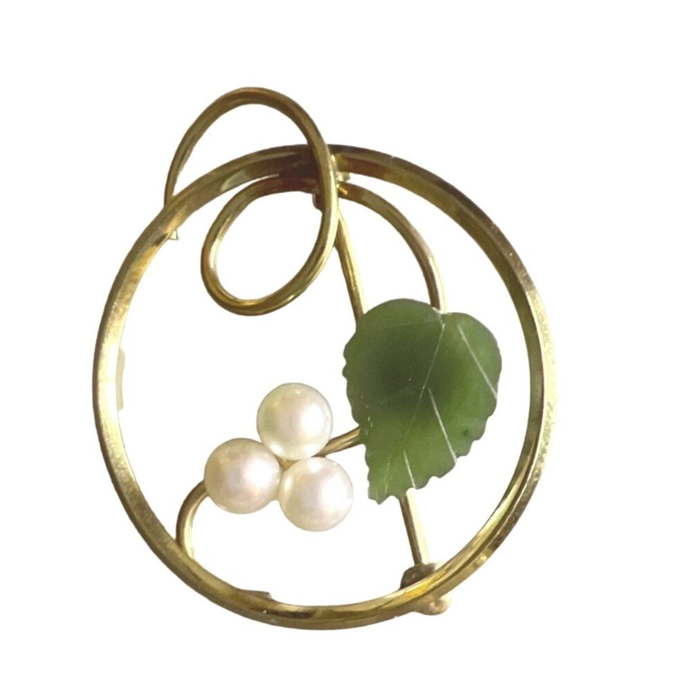 Van Dell 12k Gold Filled Brooch Carved Shell Pearls Vintage Retro MCM, Classi